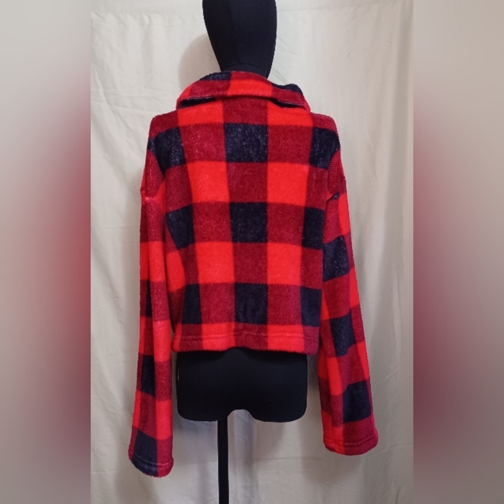 SHEIN Red and Black Checkered Plush Jacket - Picture 5 of 9